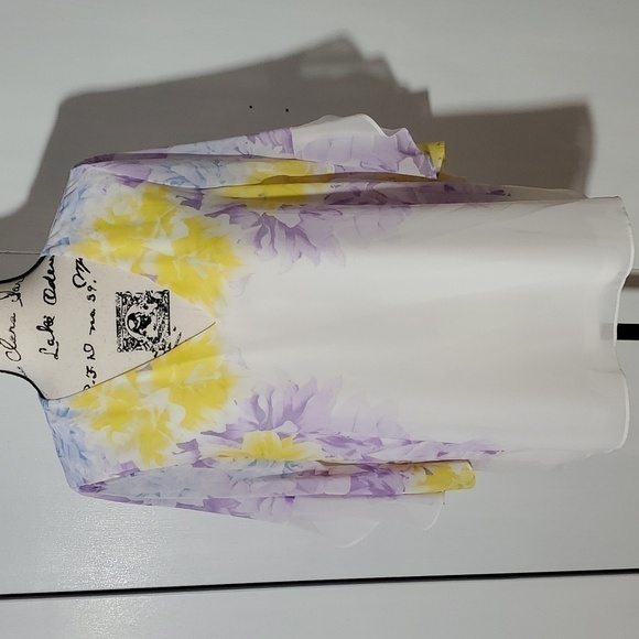Calvin Klein- Womens White/yellow Chiffon floral artsy Feminine top Sz.M - Picture 1 of 8